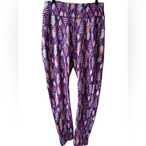 2XL POP Fit Purple Peach Floral Leaf Leggings